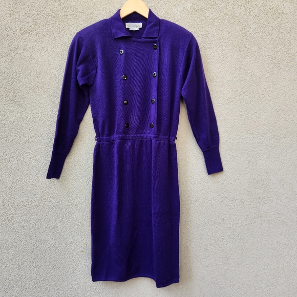 SAKS FIFTH AVENUE Women's Dress Size 6 Blue 100% Wool Shoulder Pads Vintage